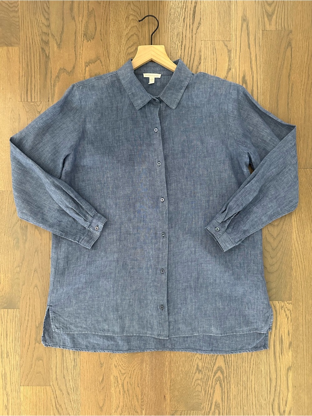 Eileen Fisher Organic Linen Délavé Classic Collar Shirt Light Indigo Small